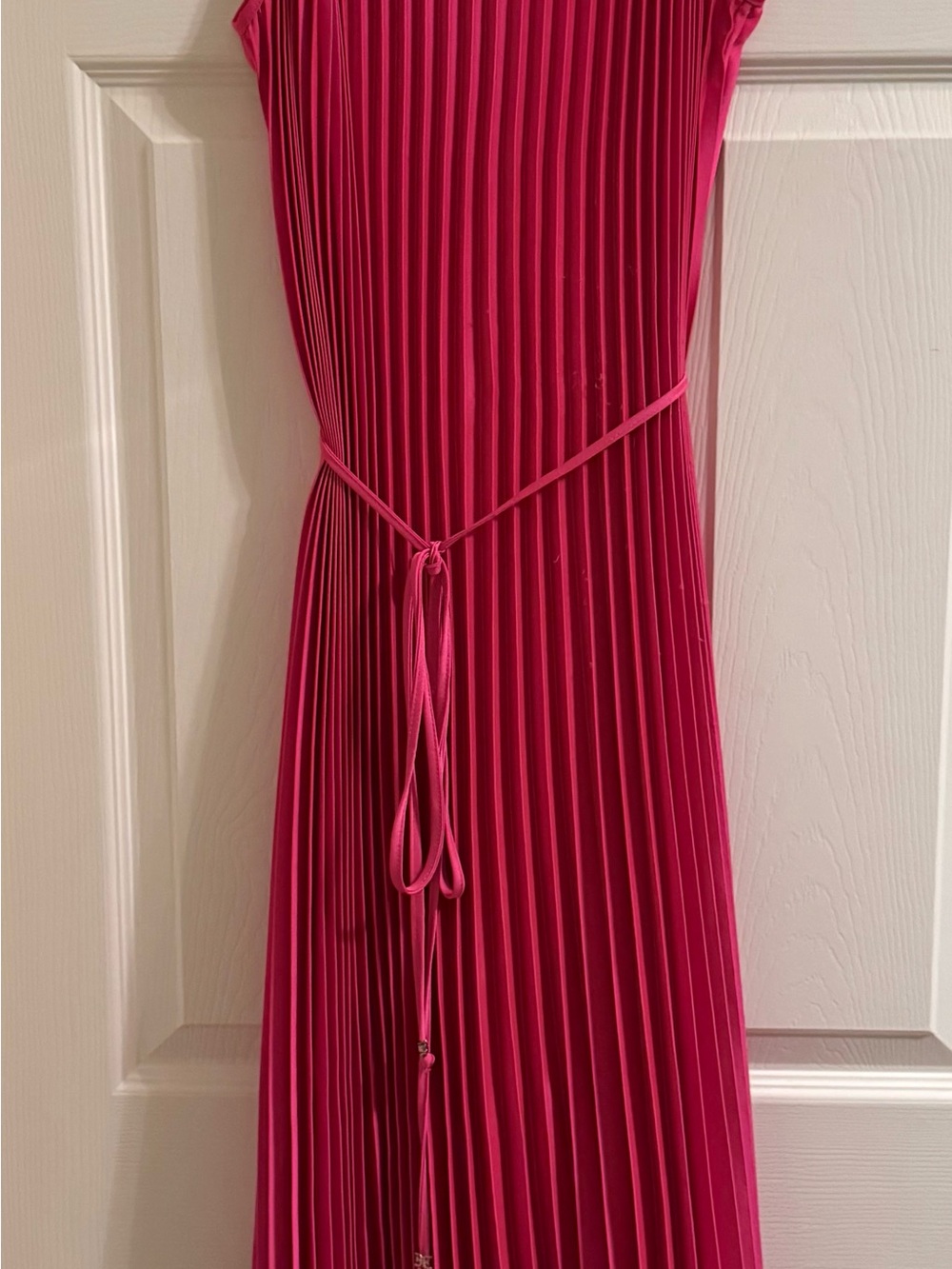 Sam Edelman Hammered Satin Plissé Dress in Hot Pink